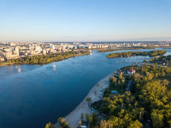 Río Dniéper Kiev Vista Aérea Del Dron —  Fotos de Stock