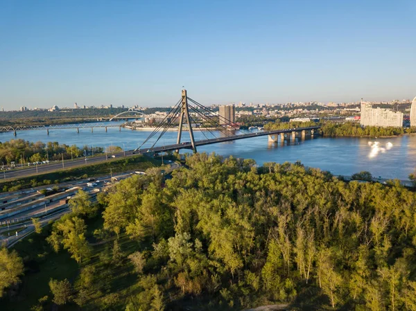 Fiume Dnieper Kiev Vista Aerea Drone — Foto Stock