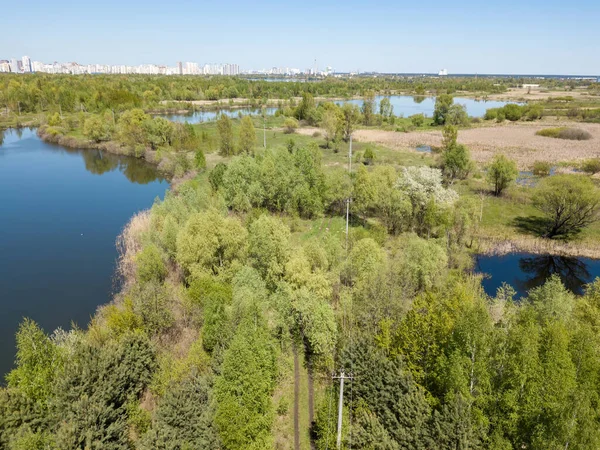 Řeka Jaře Zobrazení Leteckých Dronů — Stock fotografie