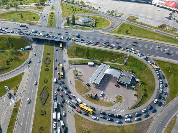 Traffic Jam Road Bridge Aerial Drone View — Stock Photo, Image