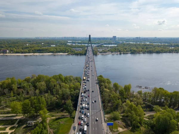 Bryggan Över Floden Kiev Flygdrönare — Stockfoto