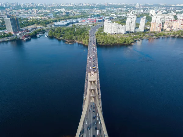 Мост Через Реку Киеве Воздушный Беспилотник — стоковое фото