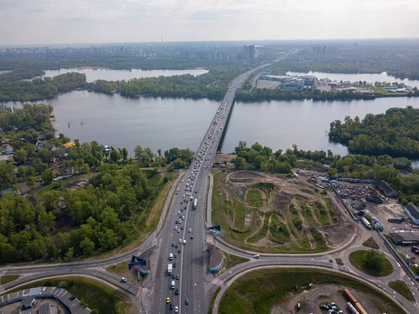 Bridge River Kiev Aerial Drone View — Stock Photo, Image