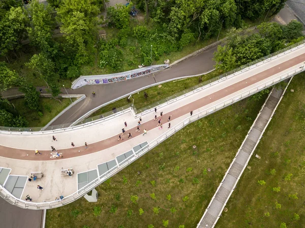 Pedestrian Bridge Kiev Aerial Drone View — Stock Photo, Image