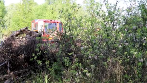 Sherp救援 Sherp Rescue 是一辆乌克兰全地形两栖车辆 适用于崎岖潮湿的地形 Sherp开车穿过森林 — 图库视频影像