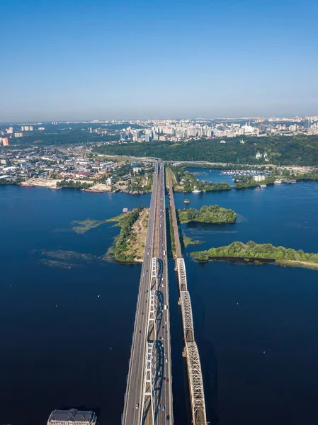 Дарницкий Мост Киеве Солнечную Погоду Воздушный Беспилотник — стоковое фото