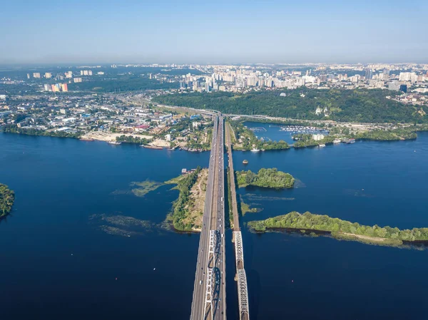 Pont Darnitsky Kiev Par Temps Ensoleillé Vue Aérienne Drone — Photo