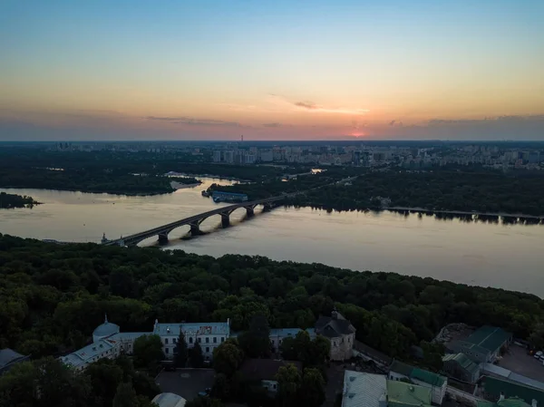 Sungai Dnieper Kiev Saat Fajar Pagi Yang Cerah Tampilan Drone — Stok Foto