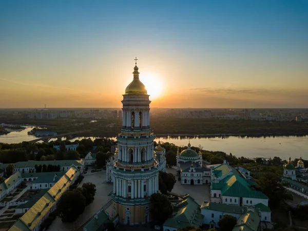 Kiev Pechersk Lavra Dawn Clear Morning Aerial Drone View — Stock Photo, Image