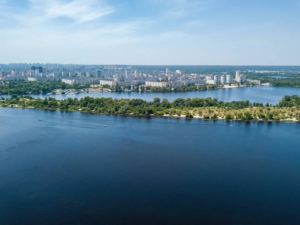 Yazın Kiev Deki Dinyeper Nehri Hava Aracı Görünümü — Stok fotoğraf