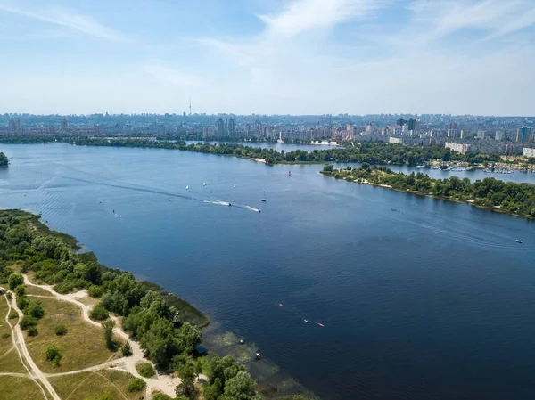 Río Dniéper Kiev Verano Vista Aérea Del Dron — Foto de Stock