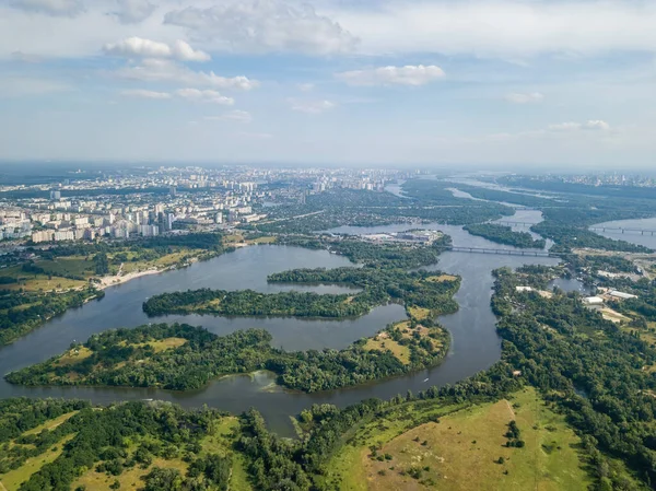 Der Dnjepr Kiew Sommer Drohnenblick Aus Der Luft — Stockfoto