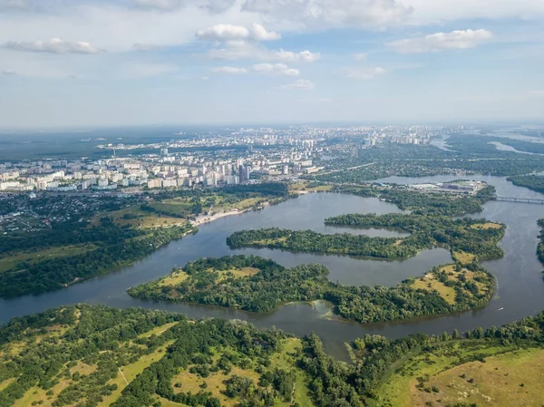 Snyggare Flod Kiev Sommaren Flygdrönare — Stockfoto