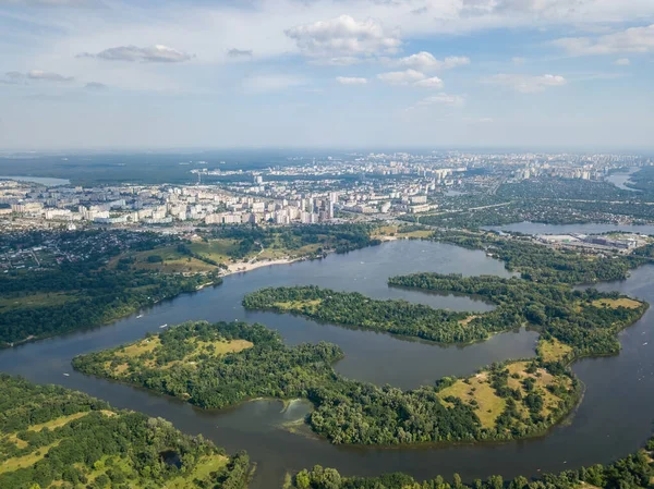 Snyggare Flod Kiev Sommaren Flygdrönare — Stockfoto