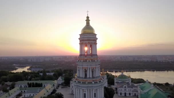 Terbang Atas Kiev Pechersk Lavra Saat Matahari Terbit Pagi Yang — Stok Video