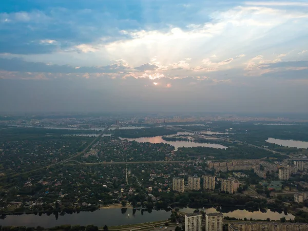 Sunset Kiev Cloudy Evening Aerial Drone View — Stock Photo, Image