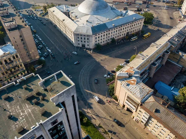 Häuser Geschäftsviertel Von Kiew Sommersonniger Tag Drohnenblick Aus Der Luft — Stockfoto