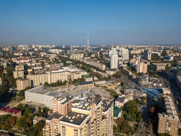 Casas Área Negócios Kiev Dia Ensolarado Verão Vista Aérea Drones — Fotografia de Stock