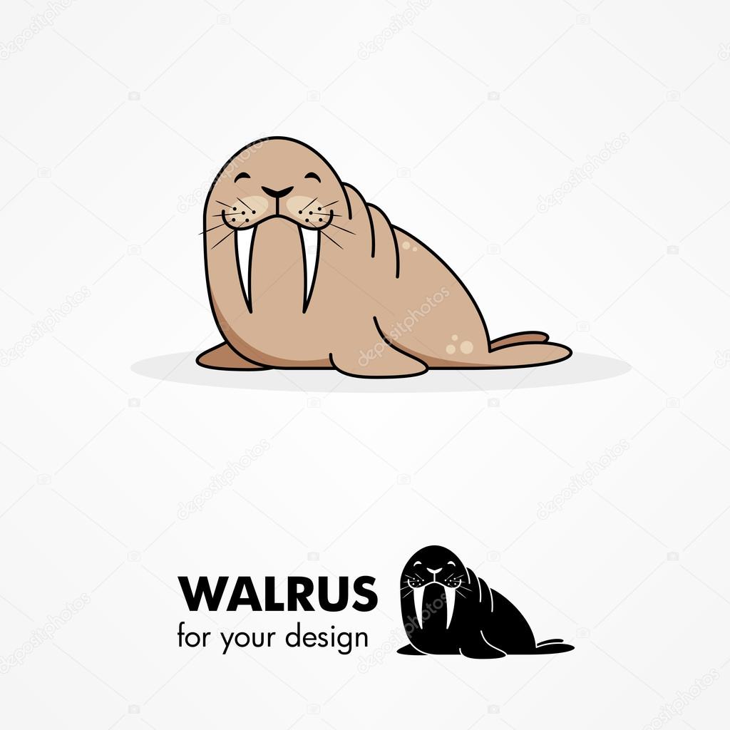 Cartoon walrus icons set on white background