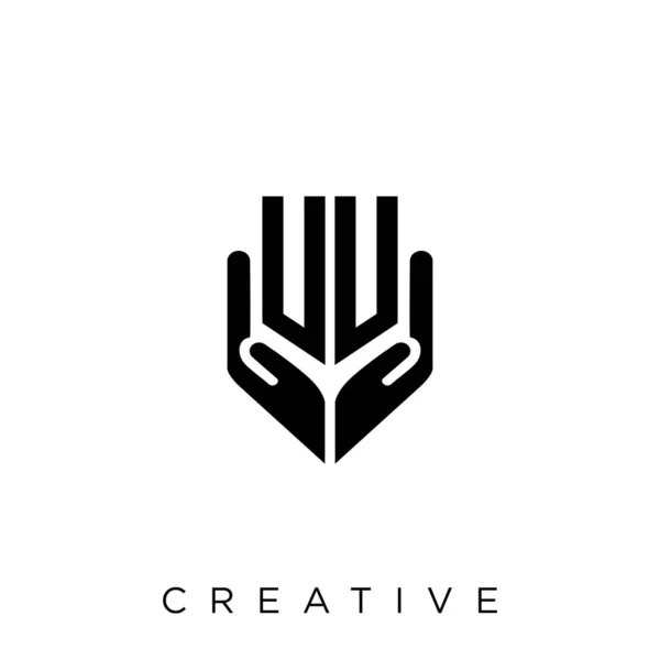 Escudo Mano Logotipo Diseño Vector Icono Símbolo Lujo — Vector de stock