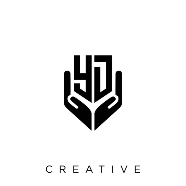 Escudo Mano Logotipo Diseño Vector Icono Símbolo Lujo — Vector de stock