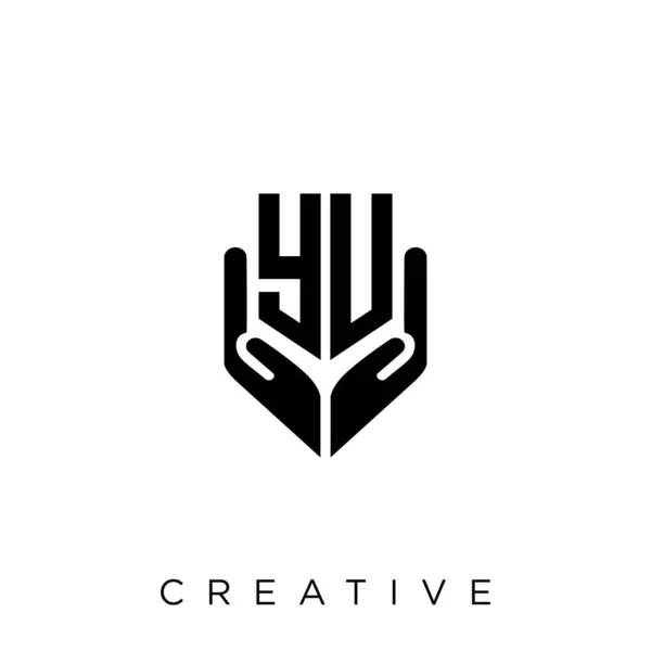 Escudo Mano Logotipo Diseño Vector Icono Símbolo Lujo — Vector de stock