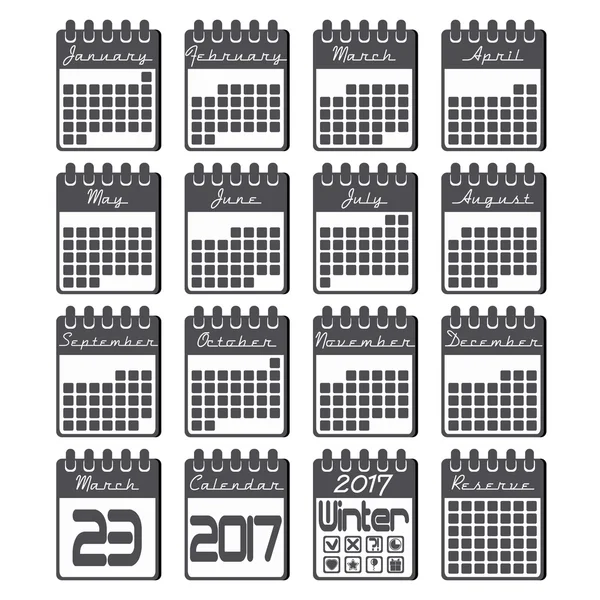 De pictogrammen van de kalender instellen voor 2017 jaar in vlakke stijl — Stockvector
