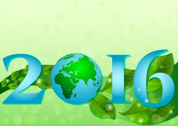 La postal el 22 de abril - el Día de la Tierra. 2016 con globo y hojas — Vector de stock