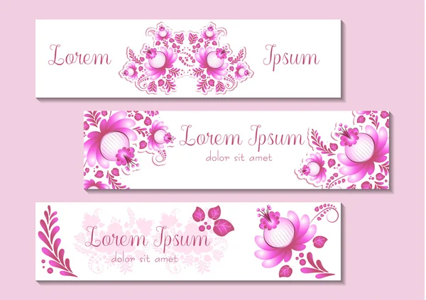 Cute banners with pink floral ornament — Stock Vector