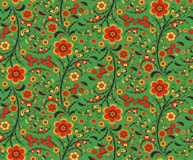 Çiçekler Hohloma tarzı ile sorunsuz çiçek desenli