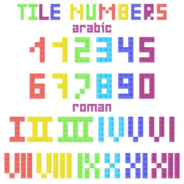 A darab színes mozaik csempe számnevek — Stock Vector