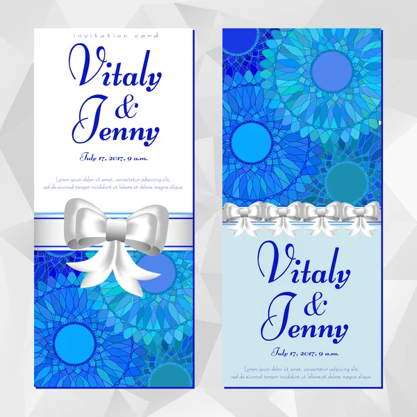 Tarjetas de invitación con patrones de mandala azul — Vector de stock