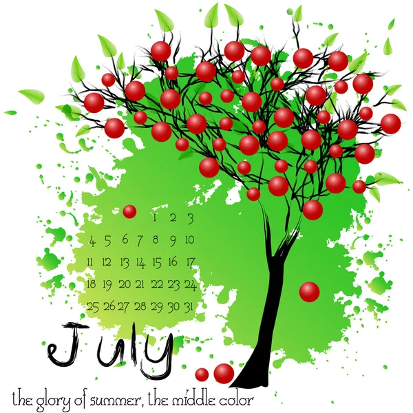 Fundo de natureza abstrato com árvore de verão. Julho — Vetor de Stock