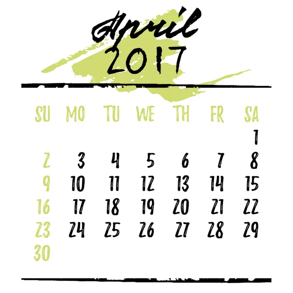 Calendar grid with lettering for 2017. April — Stock Vector