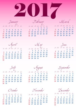 Takvim kılavuzu 2017 ile ünlü hafta sonu günler