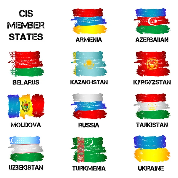 Fırça darbeleri gelen BDT ülkelerinin bayrakları — Stok Vektör