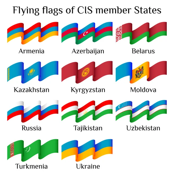 Vol de drapeaux des pays de la CEI dans les vagues — Image vectorielle