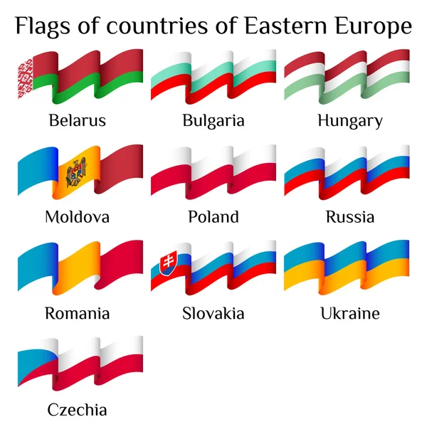Vol de drapeaux des pays d’Europe orientale dans les vagues — Image vectorielle