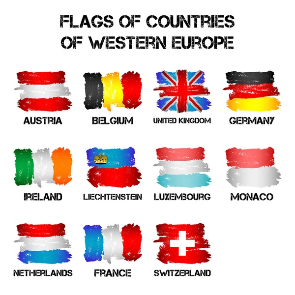 Drapeaux des pays d’Europe occidentale de coups de pinceau — Image vectorielle