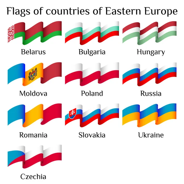 Voadoras bandeiras dos países da Europa Oriental em ondas — Vetor de Stock