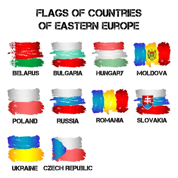 Flaggen der Länder von Osteuropa aus Pinselstrichen — Stockvektor