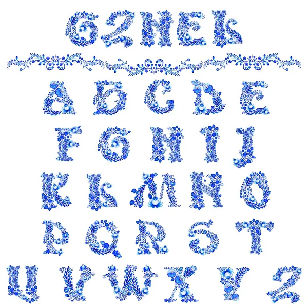 Alphabet avec des lettres de l’ornement floral dans le style de Gjel — Image vectorielle