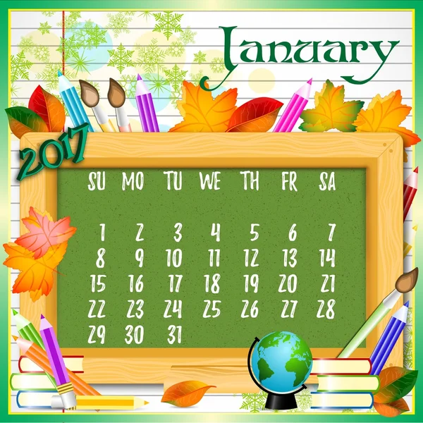 Mřížka kalendáře pro 2017. Zpátky do školy. Leden — Stockový vektor