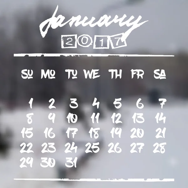 Agendaraster met belettering voor 2017. Januari — Stockvector