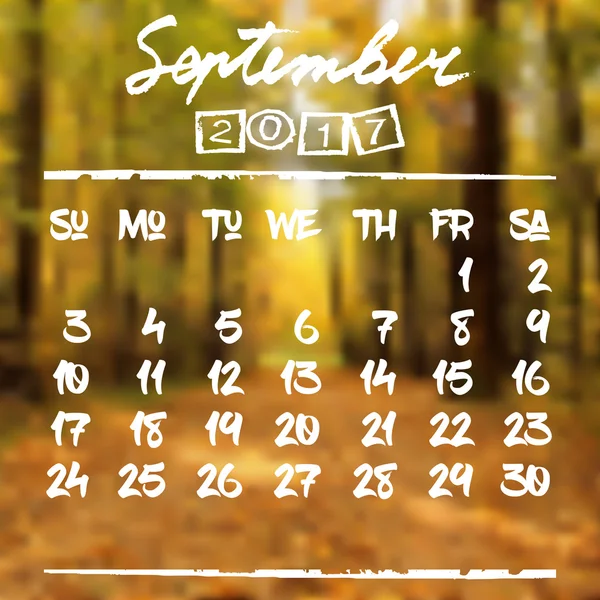 Calendar grid with lettering for 2017. September — Stock Vector