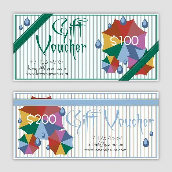 Modèles de chèques avec parapluies colorés — Image vectorielle