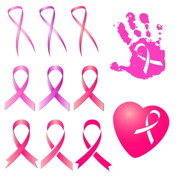 Pink ribbon in different versions — Stock Vector