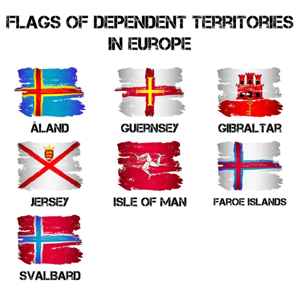 Flaggen von Europa abhängige Gebiete von Pinselstrichen — Stockvektor