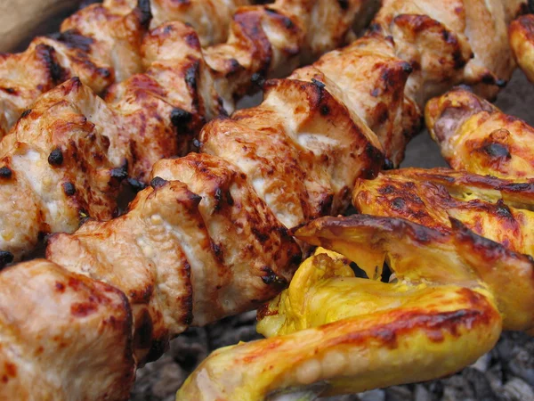 Prepared on skewers beef shish kebab — Stock Photo, Image