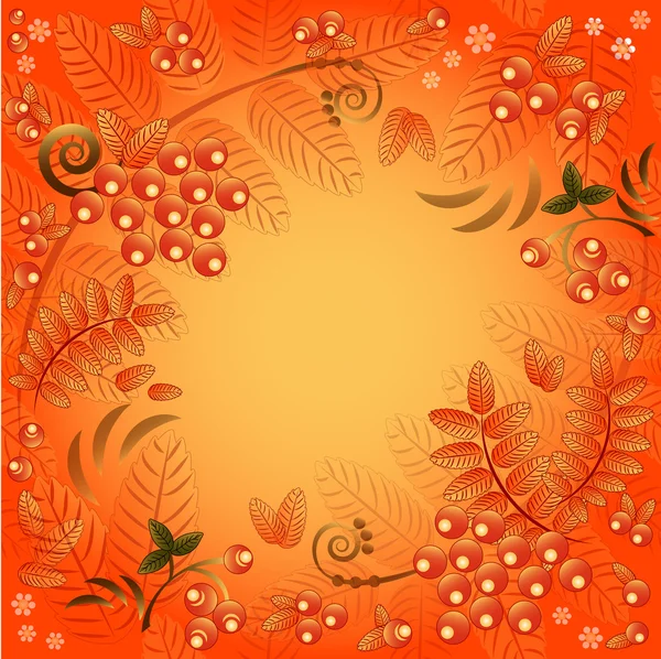 Autumn seamless background with ornament from leaves and berries of mountain ash — Stock Vector